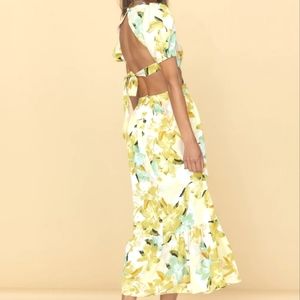 Hello Molly Cut Out Back Long 6 Dress  Sleeves Ruffle Fit and Flare